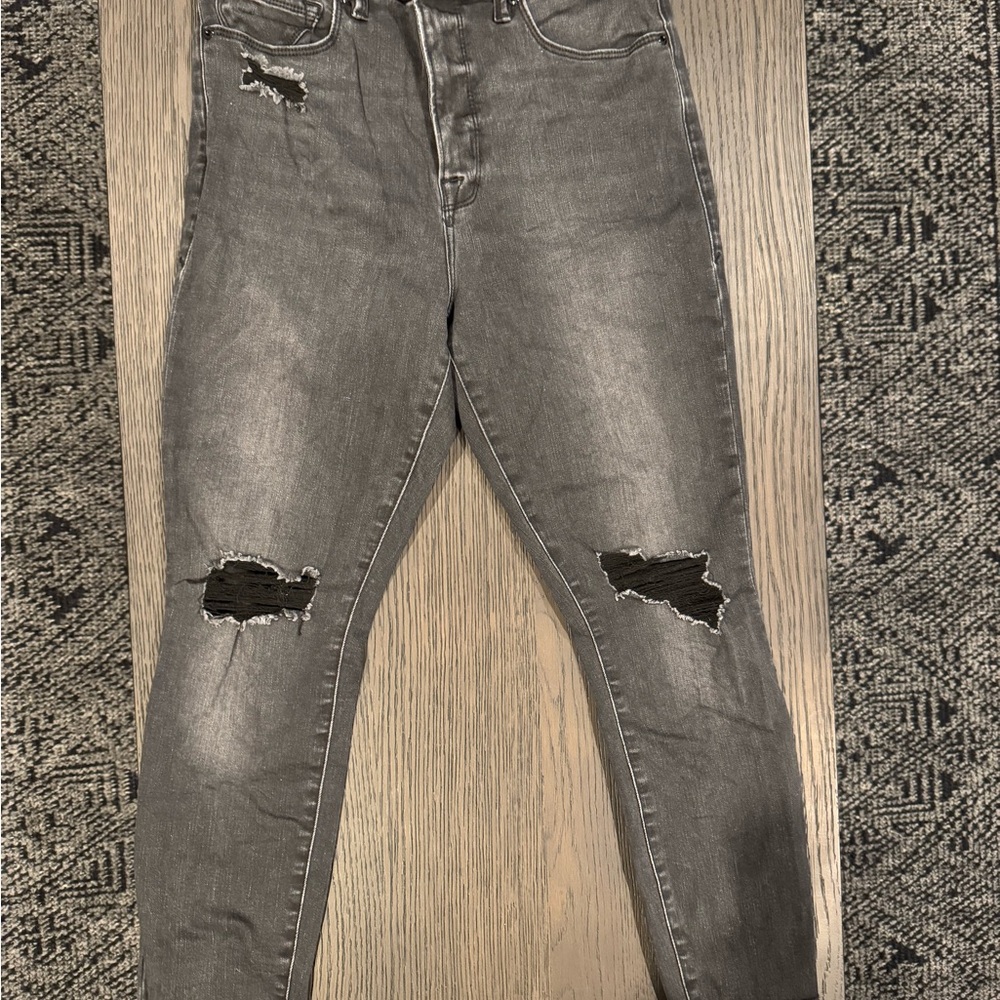 Good American Women's Gray Distressed Skinny Jeans